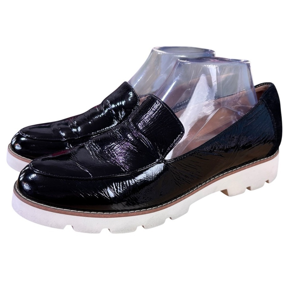 Vionic Kensley Black Crinkle Patent Leather Lug Sole Loafers – Sz 8.5 (EU 39)